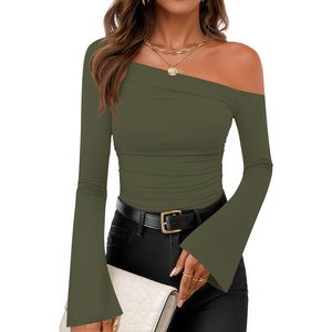 image:imageZESICA Womens Off Shoulder Bell Long Sleeve Going Out TopsArmygreen