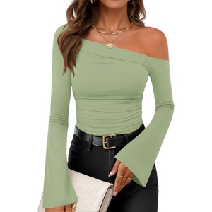 image:imageZESICA Womens Off Shoulder Bell Long Sleeve Going Out TopsPeagreen