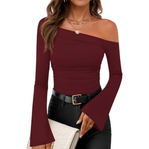 image:imageZESICA Womens Off Shoulder Bell Long Sleeve Going Out TopsWinered