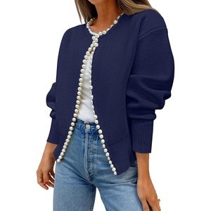image:imageZESICA Womens Pearls Trim Open Front Cardigan SweaterDark Purple