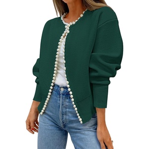 image:imageZESICA Womens Pearls Trim Open Front Cardigan SweaterDarkgreen