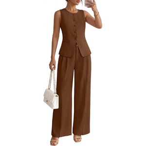image:imageZESICA Womens Summer 2 Piece Suits Sets Work Office OutfitsBrown