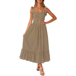image:imageZESICA Womens Summer Boho Spaghetti Strap Maxi DressKhaki