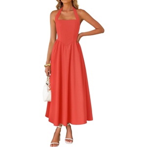 image:imageZESICA Womens Summer Sleeveless Halter Wedding Guest Maxi DressWatermelonred