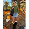 image:imageZESICA Fall 2026 Scalloped Mock Neck Pullover Sweaters for WomenArmygreen