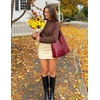 image:imageZESICA Fall 2026 Scalloped Mock Neck Pullover Sweaters for WomenBrown