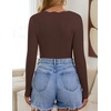 image:imageZESICA Fall V Neck Sweaters for Women Long Sleeve Ribbed Knit TopsCoffee