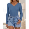 image:imageZESICA Fall V Neck Sweaters for Women Long Sleeve Ribbed Knit TopsDusty Blue