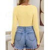 image:imageZESICA Fall V Neck Sweaters for Women Long Sleeve Ribbed Knit TopsLight Yellow