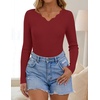 image:imageZESICA Fall V Neck Sweaters for Women Long Sleeve Ribbed Knit TopsRed