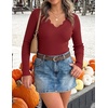 image:imageZESICA Fall V Neck Sweaters for Women Long Sleeve Ribbed Knit TopsRed
