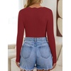 image:imageZESICA Fall V Neck Sweaters for Women Long Sleeve Ribbed Knit TopsRed