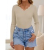 image:imageZESICA Fall V Neck Sweaters for Women Long Sleeve Ribbed Knit TopsSand