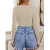 image:imageZESICA Fall V Neck Sweaters for Women Long Sleeve Ribbed Knit TopsSand