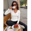 image:imageZESICA Fall V Neck Sweaters for Women Long Sleeve Ribbed Knit TopsWhite