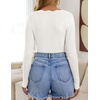 image:imageZESICA Fall V Neck Sweaters for Women Long Sleeve Ribbed Knit TopsWhite