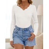 image:imageZESICA Fall V Neck Sweaters for Women Long Sleeve Ribbed Knit TopsWhite