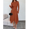 image:imageZESICA Long Sleeve Sweater Dresses Wedding Guest Midi DressRust