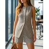 image:imageZESICA Womens 2 Piece Short Sets Business Casual Matching Set OutfitsBrown