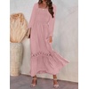 image:imageZESICA Womens 2026 Boho Long Sleeve Fall Maxi DressDark Pink