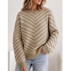 image:imageZESICA Womens 2026 Casual Long Sleeve Striped Pullover SweatersBrown