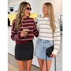 image:imageZESICA Womens 2026 Casual Long Sleeve Striped Pullover SweatersBurgundy