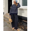 image:imageZESICA Womens 2026 Casual Long Sleeve Striped Pullover SweatersNavy