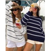 image:imageZESICA Womens 2026 Casual Long Sleeve Striped Pullover SweatersNavy