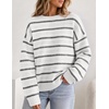 image:imageZESICA Womens 2026 Casual Long Sleeve Striped Pullover SweatersWhite