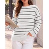 image:imageZESICA Womens 2026 Casual Long Sleeve Striped Pullover SweatersWhite