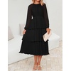 image:imageZESICA Womens 2026 Chiffon Tiered Long Sleeve DressesBlack