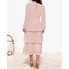 image:imageZESICA Womens 2026 Chiffon Tiered Long Sleeve DressesPink