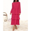image:imageZESICA Womens 2026 Chiffon Tiered Long Sleeve DressesRose