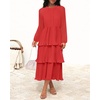 image:imageZESICA Womens 2026 Chiffon Tiered Long Sleeve DressesWatermelon