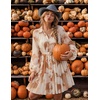 image:imageZESICA Womens 2026 Fall Long Sleeve Floral Mini DressBrown