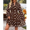 image:imageZESICA Womens 2026 Fall Long Sleeve Floral Mini DressBrown Dot