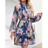 image:imageZESICA Womens 2026 Fall Long Sleeve Floral Mini DressDark Blue