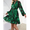 image:imageZESICA Womens 2026 Fall Long Sleeve Floral Mini DressDark Green