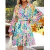 image:imageZESICA Womens 2026 Fall Long Sleeve Floral Mini DressLightgreen