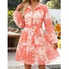 image:imageZESICA Womens 2026 Fall Long Sleeve Floral Mini DressOrange Red