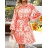 image:imageZESICA Womens 2026 Fall Long Sleeve Floral Mini DressOrange Red