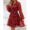 image:imageZESICA Womens 2026 Fall Long Sleeve Floral Mini DressRed