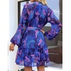 image:imageZESICA Womens 2026 Fall Long Sleeve Floral Mini DressRoyal Blue