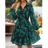 image:imageZESICA Womens 2026 Fall Long Sleeve Floral Mini DressTurquoise