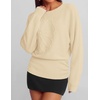 image:imageZESICA Womens 2026 Fall Long Sleeve Floral Ruched Cute SweatersBeige