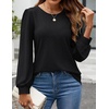 image:imageZESICA Womens 2026 Fall Long Sleeve Tops Casual Eyelet Crew Neck BlousesBlack