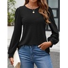 image:imageZESICA Womens 2026 Fall Long Sleeve Tops Casual Eyelet Crew Neck BlousesBlack