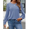 image:imageZESICA Womens 2026 Fall Long Sleeve Tops Casual Eyelet Crew Neck BlousesBlue