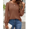 image:imageZESICA Womens 2026 Fall Long Sleeve Tops Casual Eyelet Crew Neck BlousesCaramel