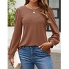 image:imageZESICA Womens 2026 Fall Long Sleeve Tops Casual Eyelet Crew Neck BlousesCaramel